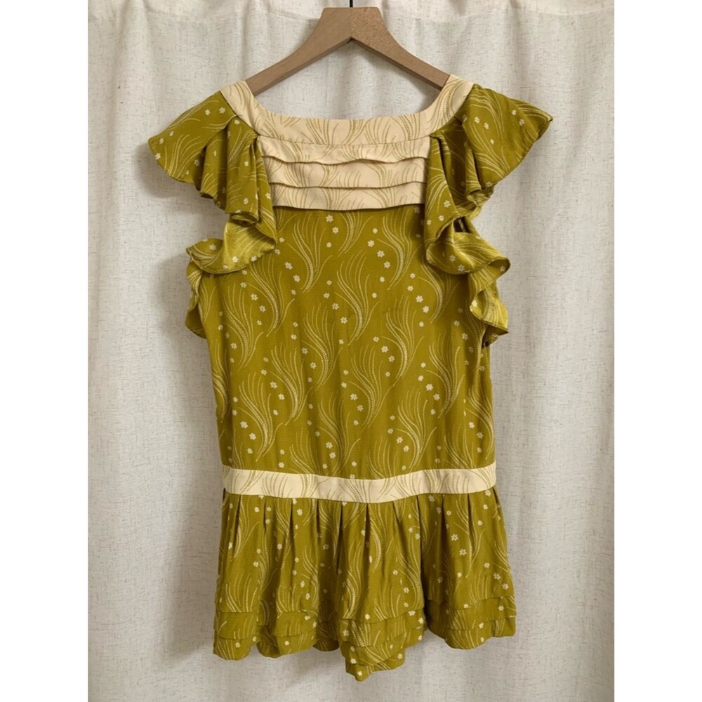 Leifsdottir Anthro 100% Silk Chartreuse Boho Ruffle Trim Women's Top 6 - Picture 8 of 8